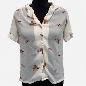 Vintage Fruit Print Button Up Blouse Size 10 Cream Cottagecore 90s Women